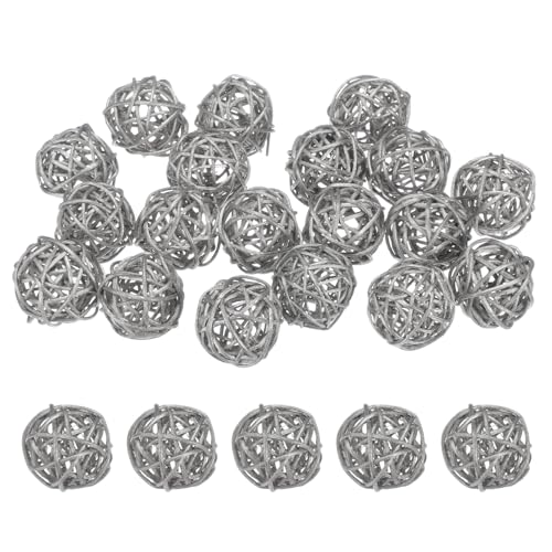 M METERXITY 20-Pack Wicker Rattan Balls 40mm/1.6 Inch Decorative Rattan Balls Orbs Vase Fillers Bowl Fillers for Christmas/Weddings/Thanksgiving/DIY Crafts/Home Decor [Silver]