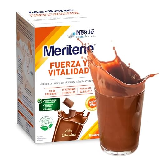 Meritene Fuerza y Vitalidad - Alimento en Polvo – Batido de Proteínas Vitaminas y Minerales – Chocolate – Nutricional y Refuerzo del Sistema Inmunitario