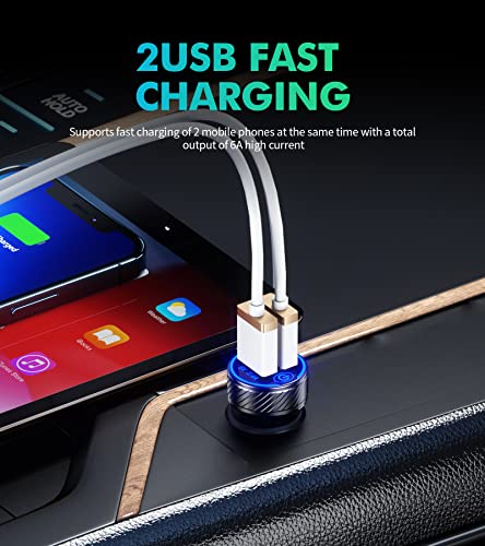 【2Pack】 Usb Car Charger, Dual Usb Port Car Charger Adapter, 5V/4.8A Charge Car Phone Charger With Blue Led & Touch Switch Fit For Iphone 13/12 Pro/Max/8, Galaxy S21/20/10/9 (Black) #TOP2