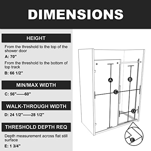 Es-Diy 56-60"W X 70"H Semi-Frameless Sliding Shower Door,Sliding Shower Door With 1/4" (6Mm) Clear Sgcc Tempered Glass,Matte Black Finish,Shower Doors Can Be Installed Left And Right #TOP6