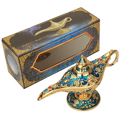 Lauyoo Classic Aladding Magic Genie Lamp Legend Wishing Light Costume Lamp Metal Carved Incense Burner For Home Tabletop Decoration Party Birthday Halloween Christmas Size 7 X 20.7 X 11.3Cm(Blue) #TOP5
