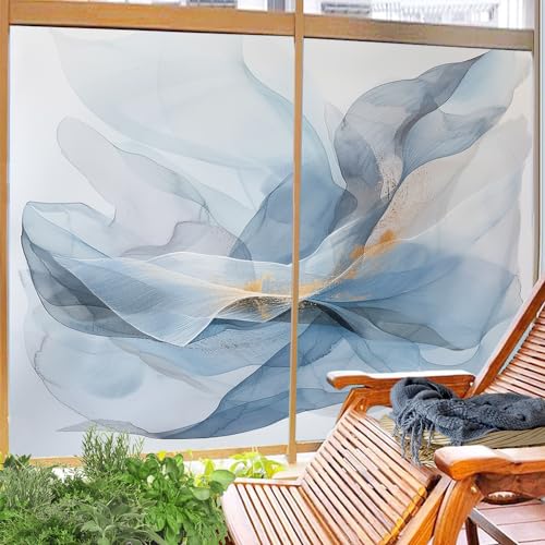 Vinilo decorativo para ventana con patrón azul y protección de privacidad miniatura 6