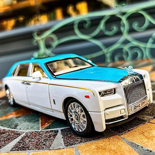 Image of Invite Enterprise Die-Cast Car 1:24 Rolls Royce Phantom Diecast Metal Pullback Toy Car With Openable Doors & Light, Music Boys Gifts Toys For Kids(1:24 Rolls Royce - White /Blue)