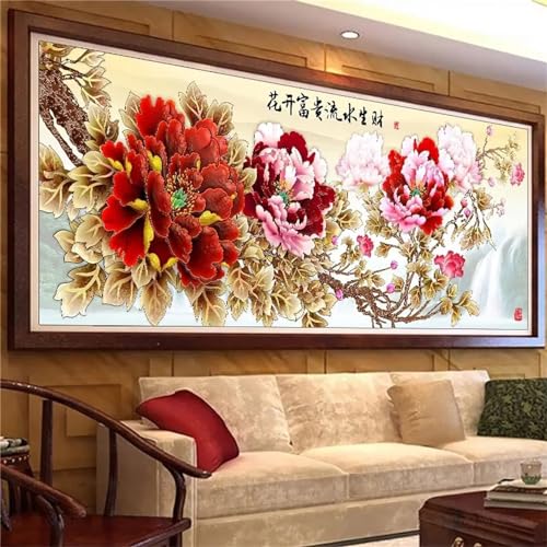 Peinture Diamant Adulte Pivoine Grand Format 80x185cm pour Décoration Salon