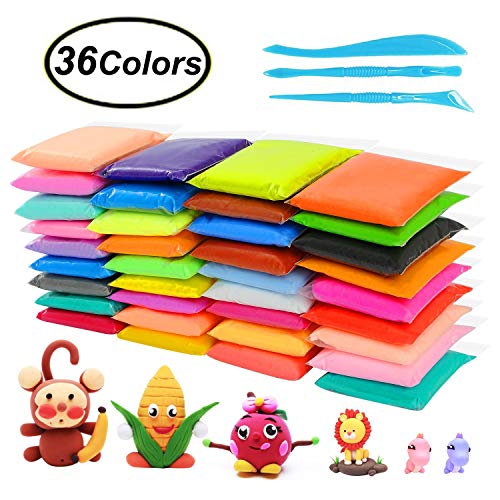 Simuer 36 Pack Modeling Clay Fluffy Slime, 36 Colors DIY Soft Magic Clay Craft Air Dry Plasticine Ultra-light Modeling Dough with Tools,Children Educational Toys & DIY Gifts