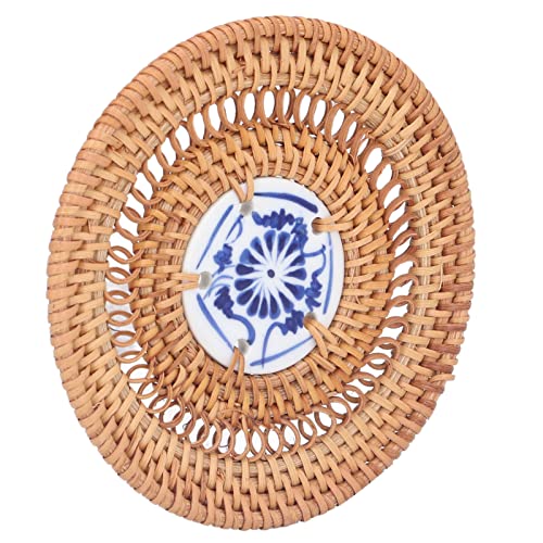 Sottobicchieri in Rattan Fatti a Mano Sottopentola Rotondo Intrecciato in Paglia per Tazza da tè, Piastra in Vimini Resistente Al Calore per Pentole e Padelle Calde, (10 cm)