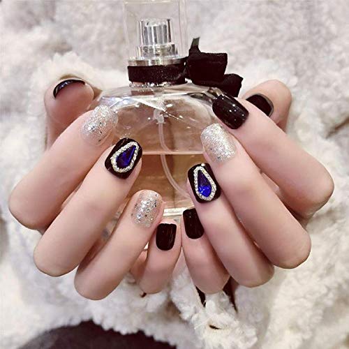 ZHEN 24 piezas/caja de uñas falsas Ocean Heart de tamaño corto con diseño Productos terminados con uñas artificiales acrílicas de cubierta completa con