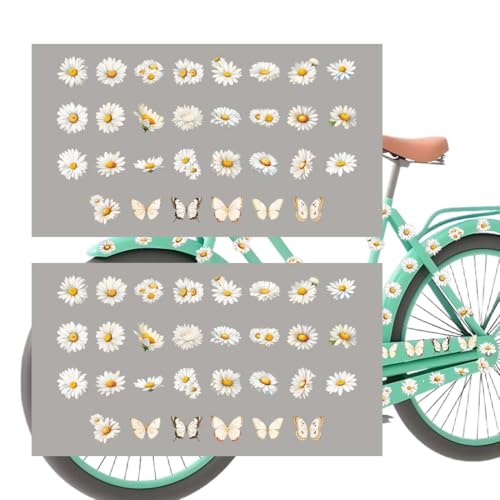 UZYXC 60 Autocolantes bicicleta margaridas, autocolantes decorativos para quadro de bicicleta menina, portátil, mota - impermeável, fácil aplicação sem tesouras, design fresco