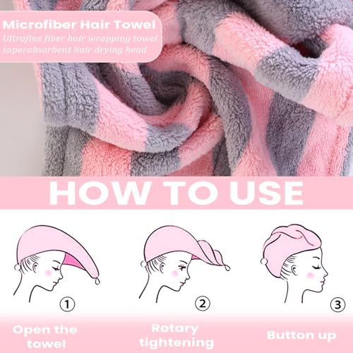 3 Pack Microfiber Hair Towel Wrap for Women, Fast Drying Hair Turban with Button, Anti-Frizz Large Hair Towel for All Hair Styles, Soft & Absorbent Hair Drying Towel - Image 6