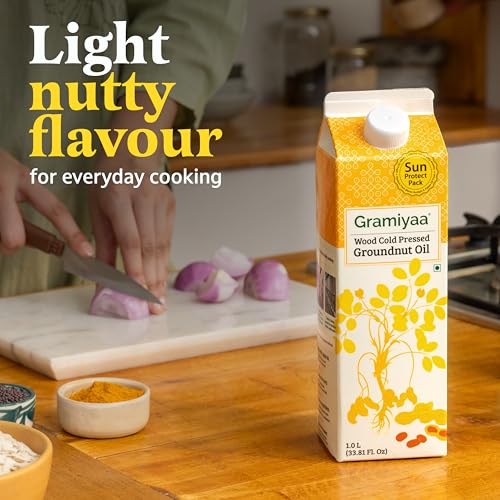 Image of Gramiyaa Cold Pressed Groundnut Oil 1 Litre| Traditionally Extracted | Chemical-free, Zero Trans-fat Cooking Oil | Unrefined | Kachi Ghani Peanut oil for Cooking (Pack of 3)