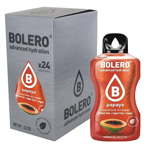 Bolero PAPAYA | 24x3g I Erfrischendes Zuckerfreies Getränkepulver mit Stevia gesüßt | Vitamina C | für Diabetiker geeignet | eine Mischung aus exotischen Fruchtaromen