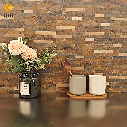 Peel and Stick Backsplash Tile, PVC Rusty Slate Backsplash Stone Tile Peel