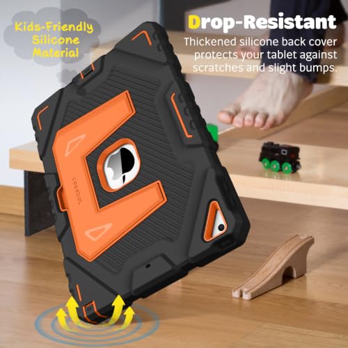 Image of Fintie Kid-Friendly Case for iPad 9th / 8th / 7th Generation 10.2 Inch | Fully-Body Rugged Heavy Duty Shockproof Cover, Portrait & Landscape Viewing, Built-in Kickstand, for Girls /Boys, Black /Orange
