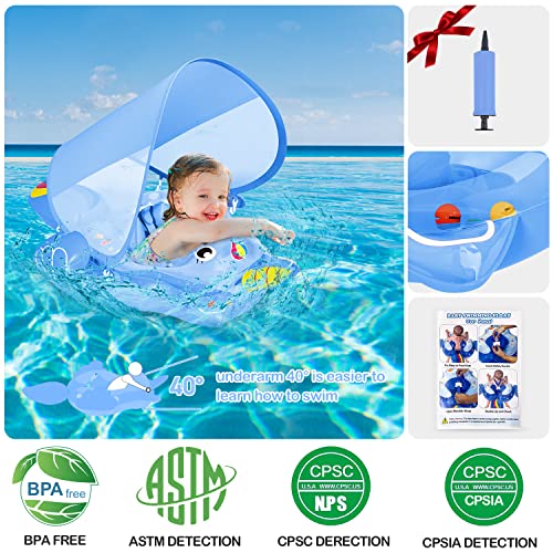 Danxilu Baby Pool Float, Inflatable Portable Baby Float With Removable Canopy Upf 50+, Add Tail No Flip, Infant Swim Pool Floatie Safer Swimming For Toddler 6-12 Months Newborn (Blue-Unicorn) #TOP6