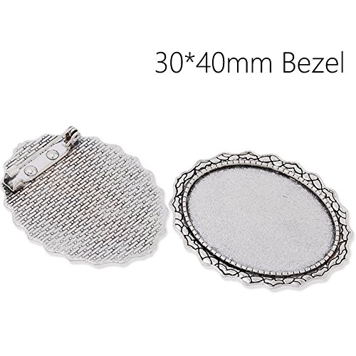 Newest Antique Silver Plated Safety Pin Back Brooch Findings with 30x40mm Blank Bezel-10pcs/lot