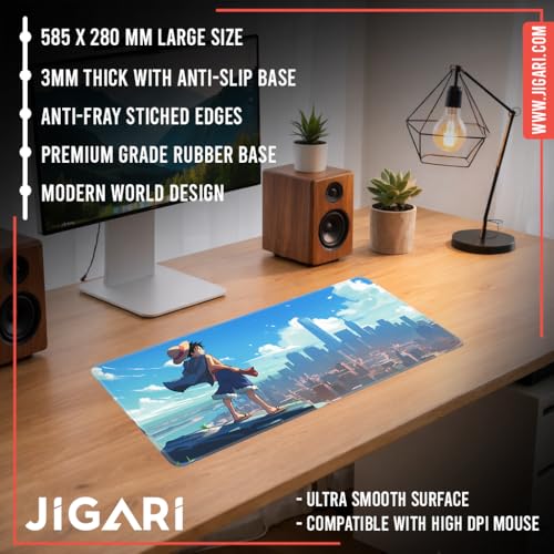 Image of Anime Theme Printed XL Extended Stich Edge Mousead | Smooth Surface Gaming Mousepad with Anti-Slip Rubber Base | 3mm Thick - 11 x 23 Inch (One Piece - Luffy (P114))