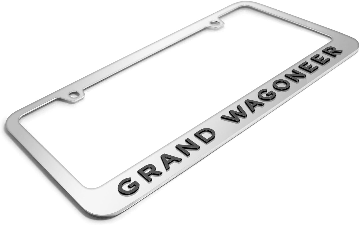 iPick Image for Jeep Grand Wagoneer in 3D Black on Mirror Chrome Metal License Plate Frame - Official Licensed