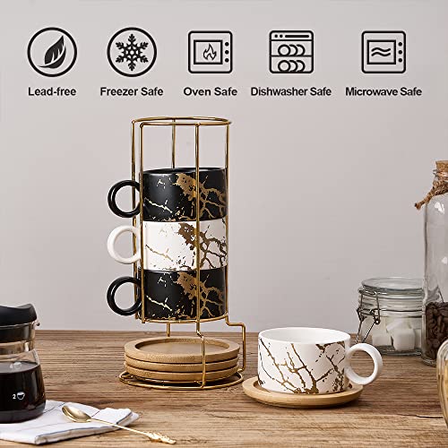 Luka Porcelain Espresso Cup With Metal Stand, 6 Ounce Stackable Ceramic Demitasse Espresso Mugs Cappuccino Cups Set For Latte,Coffee,Cafe Mocha,Tea(Set Of 4) #TOP3