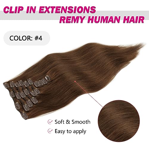 Sixstarhair 180G Clip In Hair Extensions Brown Remy Virgin Brazilian Hair Extensions Clip In 10 Pieces 20Inch Double Wefted Thick Sew In Hair Extensions [Color 4 Chocolate Brown 20Inch] #TOP1