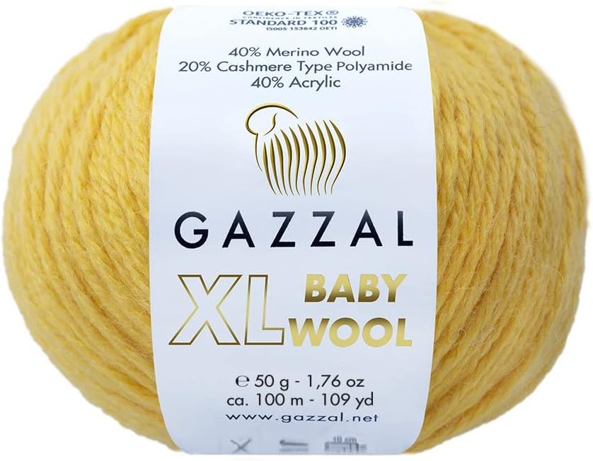 2Pack (Skein) Gazzal Baby Wool XL, 40% Merino Wool, 20% Cashmere Type Polyamide, 40% Acrylic, Each 1.76 Oz (50g) / 109 Yards (105m), Worsted Baby Popular Yarn (812)