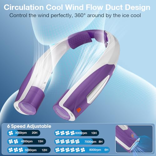 Image of Hionly AI Neck Fan, 6 Speeds Adjustable Portable Personal Fan Rechargeable, 6000 mAh Battery Faster Cooling Wearable, Ultra Quiet for Home, Office, Travel, Outdoor