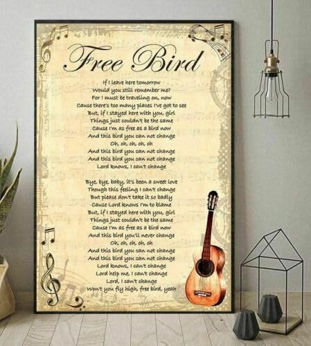 Yelenacca Lynyrd Skynyrd Free Bird Lyrics Guitar Poster Without Us Supplier Wall Art Decor Metal Sign Poster 8X12 Inches