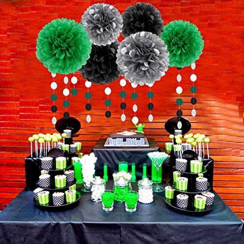 Image of Black Green Silver Football Party-Decorations - 30pcs Soccer Graduation Streamers,Tissue Pom Poms,Tassel Garland Backdrop Men Boys Birthday Spring Sunmer Bunting Jungle theme Banner Lasting Surprise