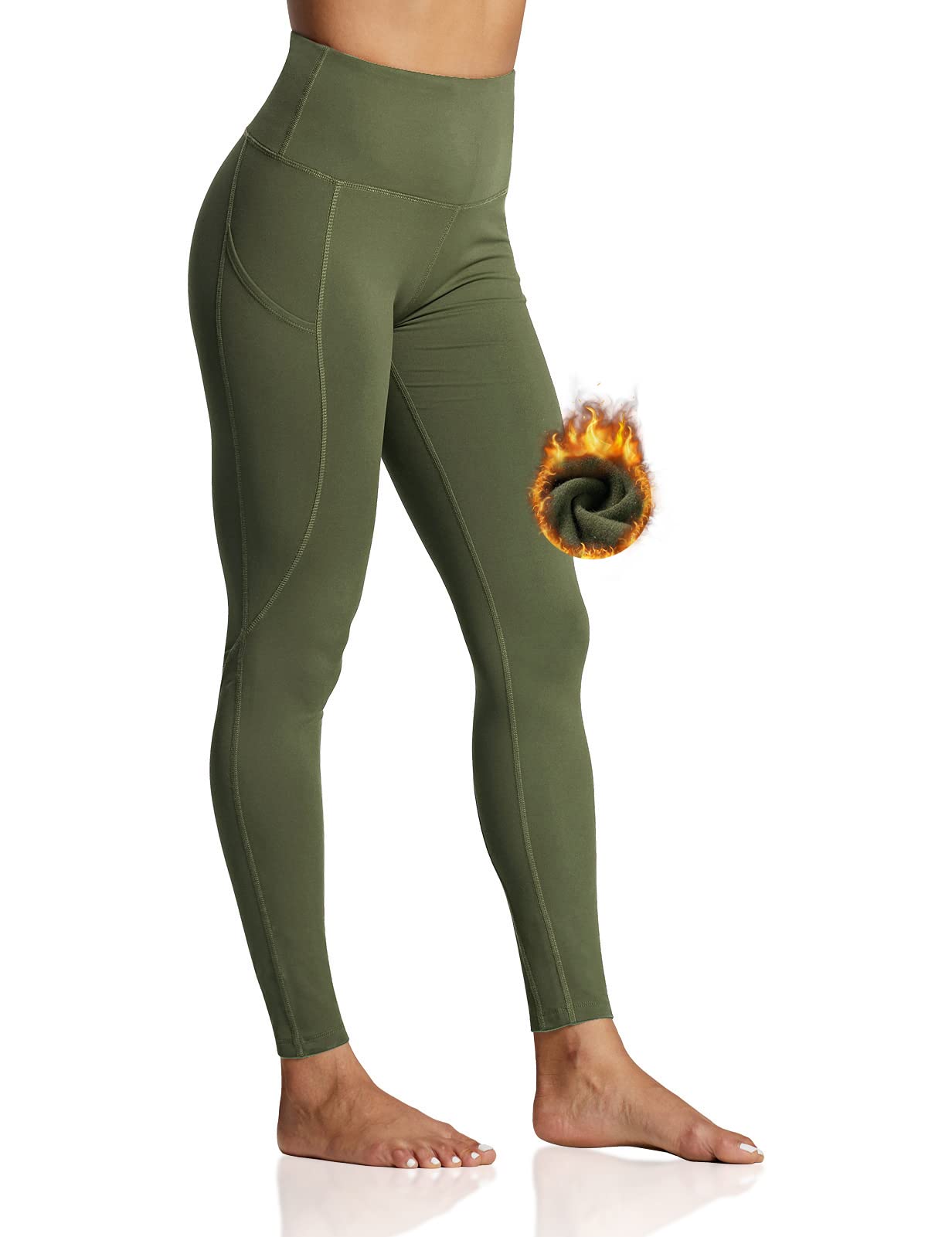 Fleece Lined Leggings Women Winter Thermal Insulated Leggings with Pockets  High Waisted Workout Yoga Pants Plus Size