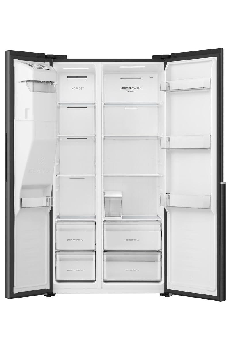 Gorenje NRS917E61BX Side-by-Side mit Eis-, Crushed-und Wasserspender, 528L, Wassertank, PureFlat Serie, CripZone, MultiFlow 360°, Xtra Ruam, BxHxT: 91,1×178,6×62,4 cm, Matt Schwarz