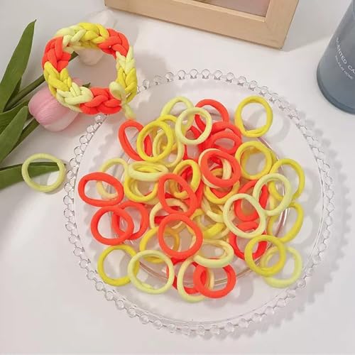Image of Diversa Cotton Mini Rubber Bands Elastic Hair Ties, Small Baby Hair Bobbles Ponytail Holder for Kids Girls & Women, 2.5 cm in Diameter, Pack of 100 (Orange)