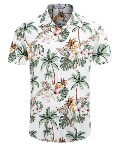 Weecreeture Floral Hawaiian Shirt for Men Summer Button Up Shirt Short Sleeve Mens Beach Tropical Casual Aloha Shirt XL White Pineapple