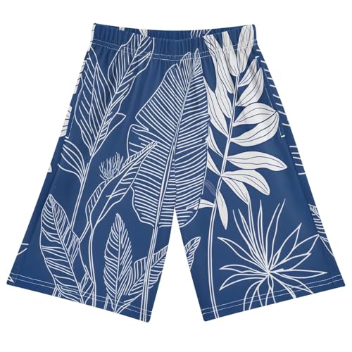 Tropical Plants Sleep Shorts Summer Pajama Shorts Elastic Waist Sleep Bottoms with Pockets 6-14 Years