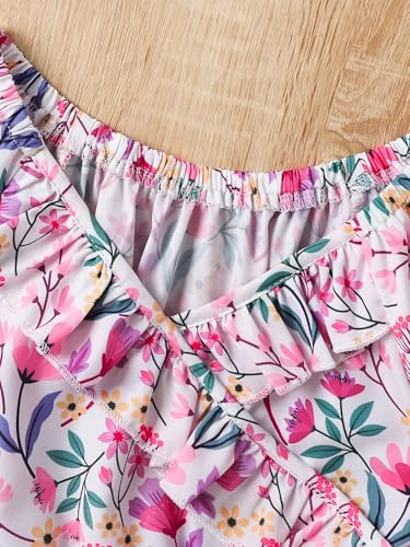 Image of Girl's Rayon Fabric V Neck Short Sleeve Flower Printed Knee-Length Dress for Summer Picnics & Daily Outings