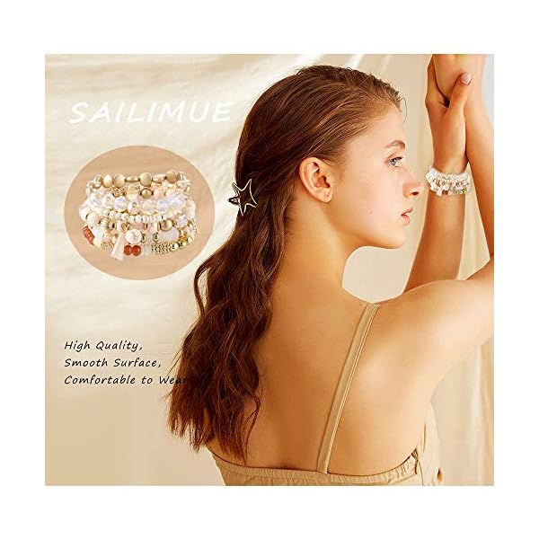 SAILIMUE 6 Sets Bohemian Stackable Bead Bracelets for Women Men Stretch Multilayered Bangles Bracelet Set Boho Multicolor Jewelry