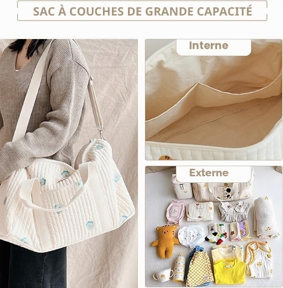 Generisch Sac de maternité pour sac bébé Sacs brodés Grande capacité Couche de maternité Sac de toilette pour maman Voyage pour maman Sac à bandoulière