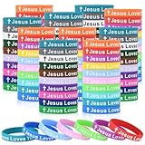 CYCLUSIVE Jesus Loves You Silicone Wristbands Colorful Rubber Bracelets Motivational Rubber Wristbands Christian Bracelets Silicone Inspirational Bracelet for Men Women Party Favors