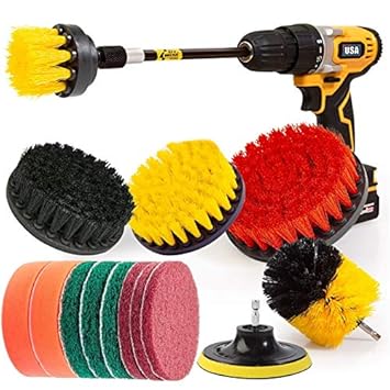 Outgeek 15PCS Drill Scrubber Set Reusable Scouring Pad Creative Power Brush Power Scrubber Kit Drill Brush for Tile