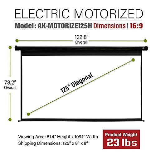Akia Screens 125 inch Motorized Electric Remote Controlled Drop Down Projector Screen 16:9 8K 4K HD 3D Retractable Ceiling Wall Mount Black Projection Screen Office Home Theater Movie AK-MOTORIZE125H - Thumbnail 5