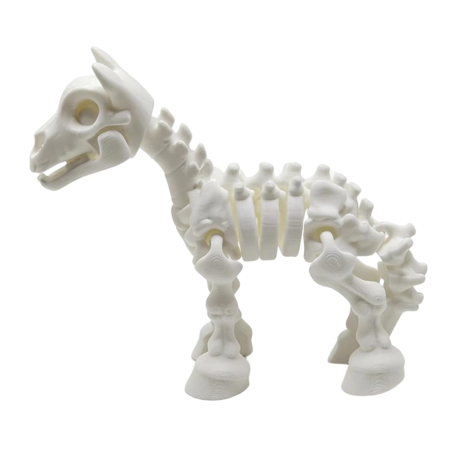 Pasisuu 3D Printed Horse Skeleton Figurine, Articulated Movable Joints Animal Model, Creative PLA Desktop Ornament for Halloween Decor, Stress Relief Fidget Toy, 10cm White