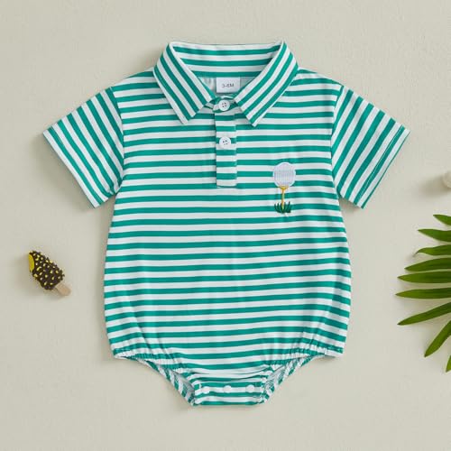Newborn Baby Boy Golf Outfit Golf Short Sleeve Lapel Button Romper Up Loose Fit Stripes Jumpsuit Summer Clothes2