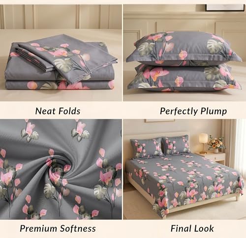 Image of HOMEKART 210 TC Premium Cotton Double Bed Bedsheet with 2 Pillow Covers | Double Bed Sheet Set | Soft, Breathable, Skin Friendly, Wrinkle Resistant & Fade Resistant |228 x 254 cm | Bedding for Home