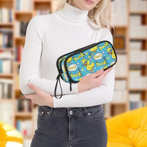 Image of Rubber Duck Bubbles Pattern Pencil Case 3 Compartment Pen Bag Pouch Holder Box School Portable Stationery Storage Bag for Girls Boys