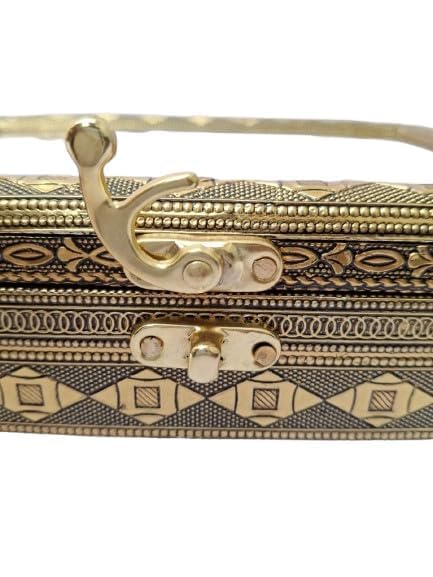 Swarahandier Radhe Krishna Gold-Plated Dry Fruit Box | Traditional Tambul Box Sauf Supari Box 4 Section Empty Dry Fruits Storage Box Oxidized Decorative Sweets Mukhwas Sopari Gift Box 4