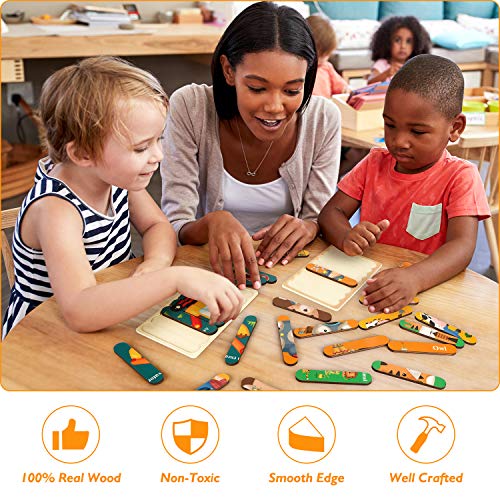 Fansteck Wooden Jigsaw Puzzles Sorting and Stacking Toys Peg Puzzles Animals & Transportation Montessori Preschool Educational Learning Toys Set for 3 4 5 Years Old (6 Boards & 48 Pieces)