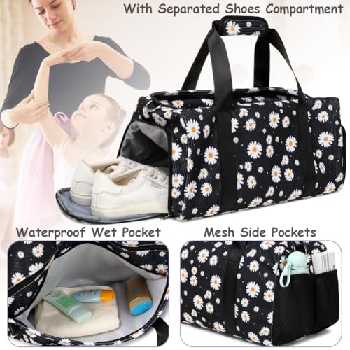 Dance Bag for Girls Gym Bag Sports Duffle Bag with Shoes Compartment Wet Pocket Weekender Overnight Bag for Girls Women Teens Corduroy Daisy Travel Duffle Bag4
