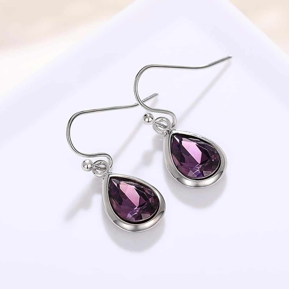 Aesthetic Purple Drop Earrings with Pear Cubic Zirconia Versatile Jewelry | for Wedding