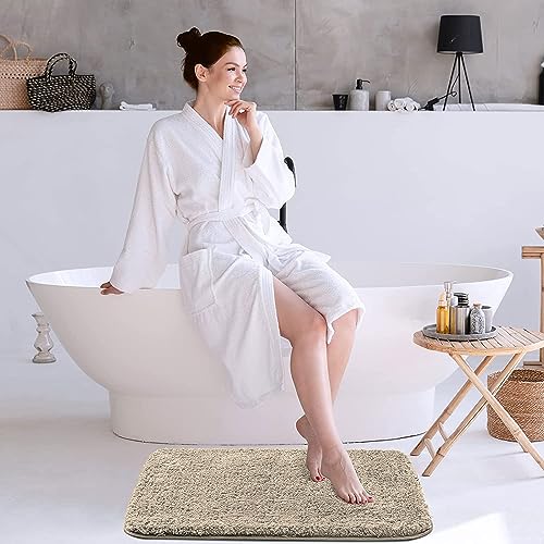 Image of LUXE HOME INTERNATIONAL Microfiber Rectangular Home Bath Mat Super Soft Non Slip Vegas Mats for Bathroom, Kitchen, Bedroom, and Door (45x75 Cm, Beige) Pack of 1