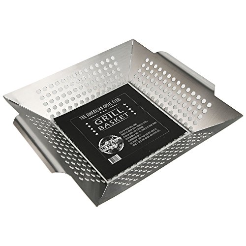 The American Grill Club Grilling Basket - Large Stainless Steel Portable Indoor Outdoor BBQ Pan - Barbeque Veggies, Kabobs or Charbroil Fish in Backyard or While Camping with Propane Gas or Charcoal - Thumbnail 6