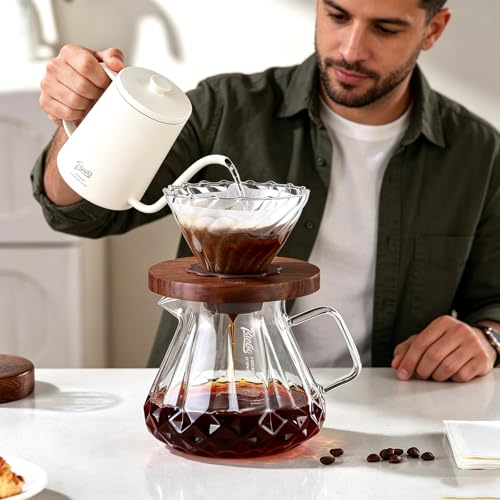 Image of Bincoo Pour Over Coffee Maker&Dripper, Style Cone Filter + 600ml Glass Coffee Server, Manual Coffee Brewer Set, Reusable Coffee Filter Holder, Great Gift for Coffee Enthusiasts
