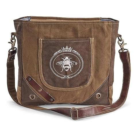 SAGEFINDS Queen Bee Messenger Bag | Upcycled Canvas Shoulder Purse for Women | Earth Friendly Tote | Adjustable and Detachable Crossbody Strap | Zip Closure | 12.25” x 12” Cover